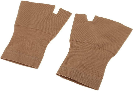 1 Pair Womens Mens Fingerless Compression Gloves Hand Wrist Support Joint Pain Relief/Enhance Circulation - S M L XL - Black/Skin Color